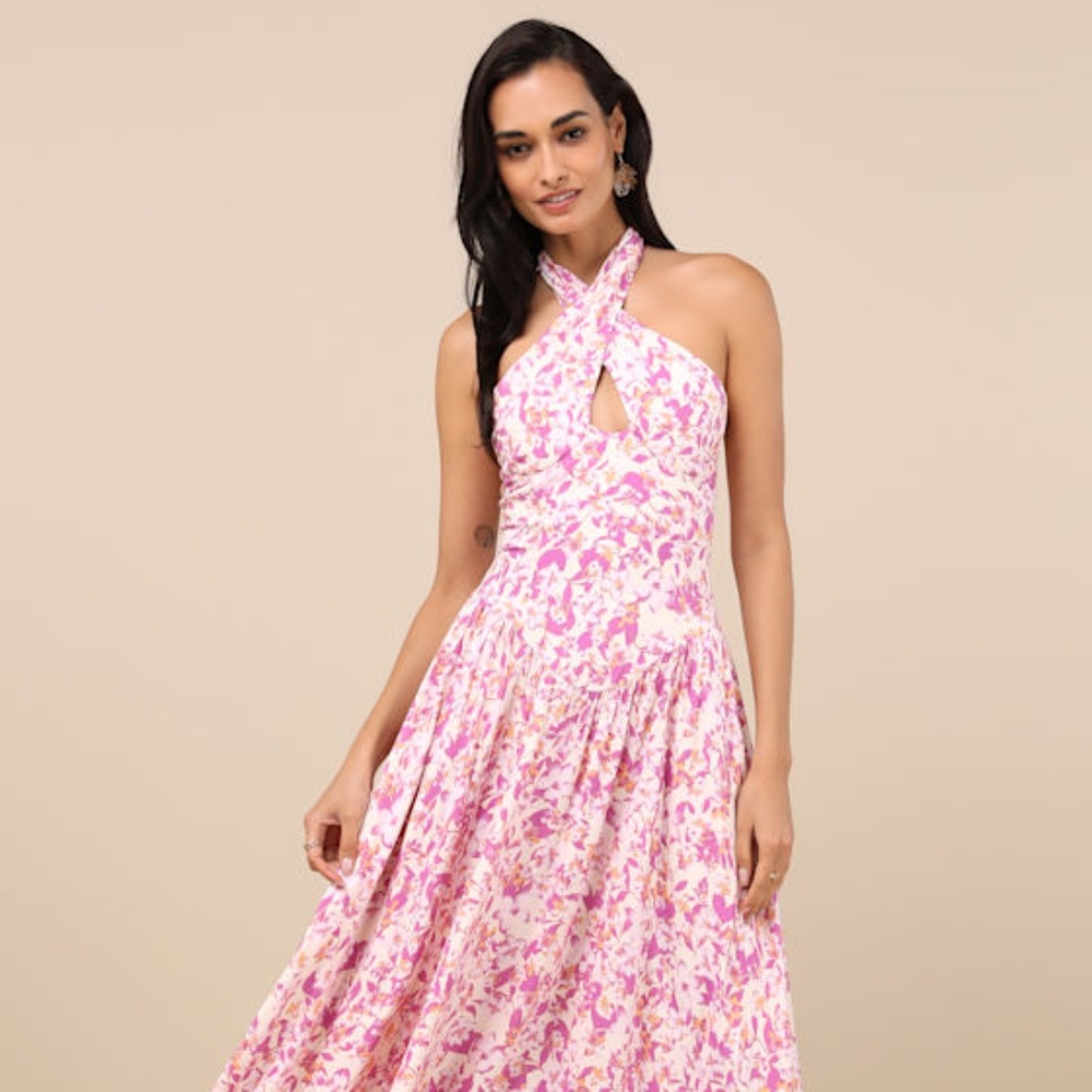 Lulus Jabina Ivory Multi Floral Cross-front Midi Dress White - Size S